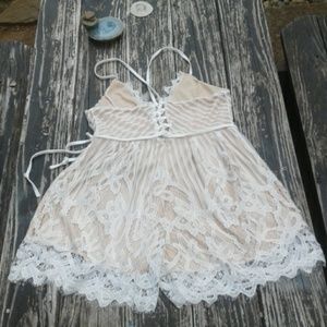 Exquisite Lace Overlay Romper in Nude & Cream NWOT